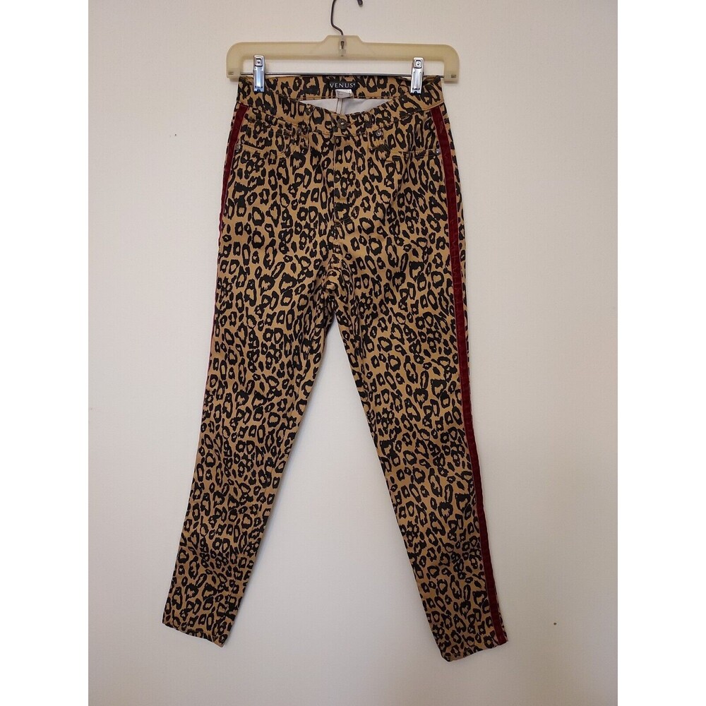 Venus Womens Leopard Print With Red Stripe Casual Pants Size 4